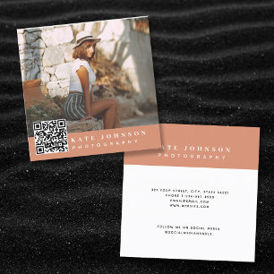 Terracotta Minimal Photo QR Code Social Media Square Business Card