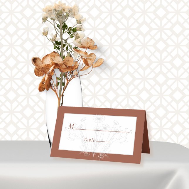 Terracotta Minimal White Grey Floral Boho Wedding Place Card (Creator Uploaded)