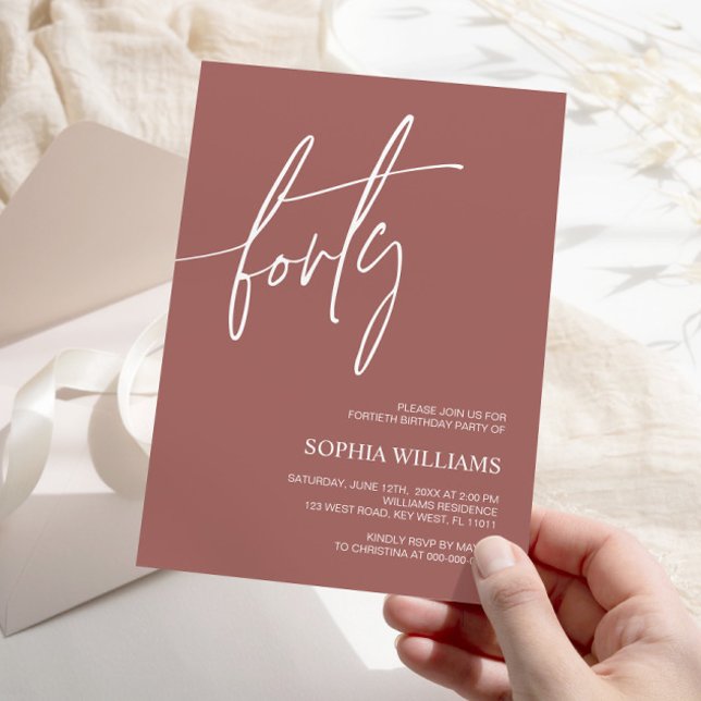 Terracotta Minimalist 40th Birthday Invitation (Creator Uploaded)