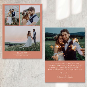 Terracotta Minimalist 4 Photo Wedding Thank You Card