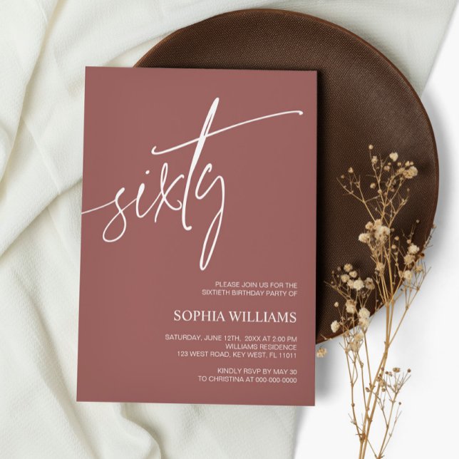 Terracotta Minimalist 60th Birthday Invitation (Creator Uploaded)