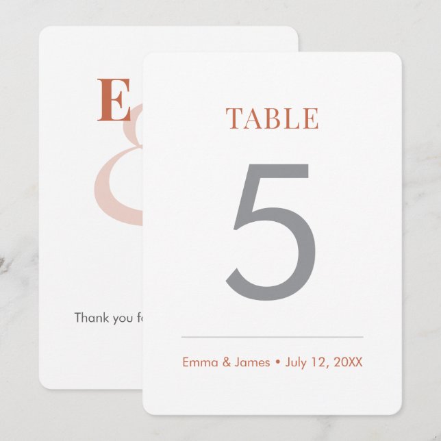 Terracotta Minimalist Ampersand | Table Number (Front/Back)