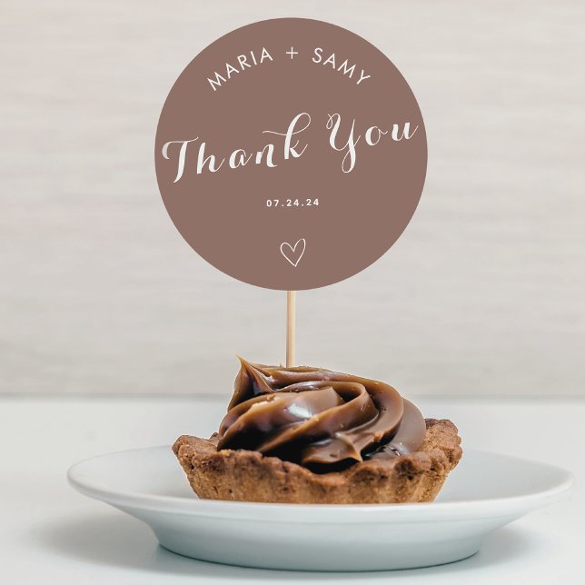 Terracotta minimalist bohemian thank you wedding  classic round sticker (Creator Uploaded)