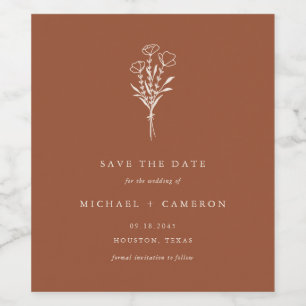 Terracotta Minimalist Botanical Save the Date Wine Label