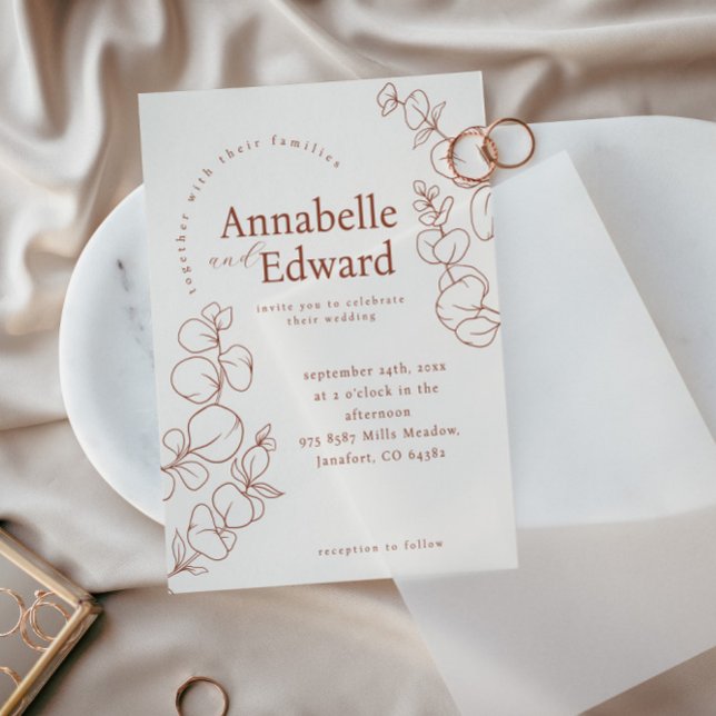 Terracotta Minimalist Botanical Wedding  Invitation (Creator Uploaded)