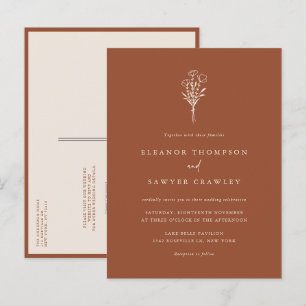 Terracotta Minimalist Bouquet QR Code Wedding Invitation Postcard
