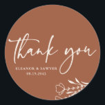 Terracotta Minimalist Bouquet Wedding Thank You Classic Round Sticker<br><div class="desc">Send thanks with these customisable thank you stickers. It features a minimalist floral bouquet, handwritten script and simple typography. Personalise these thank you tags by adding names and messages. These floral thank you stickers are perfect for weddings, baby showers, bridal showers, birthdays, and so much more. Tailor your floral stickers...</div>
