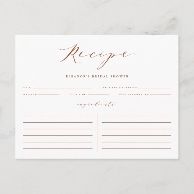 Terracotta Minimalist Bridal Shower Recipe Card (Front)