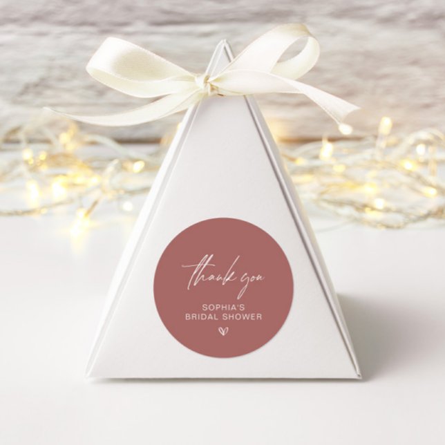 Terracotta Minimalist Bridal Shower Thank You Classic Round Sticker (Creator Uploaded)