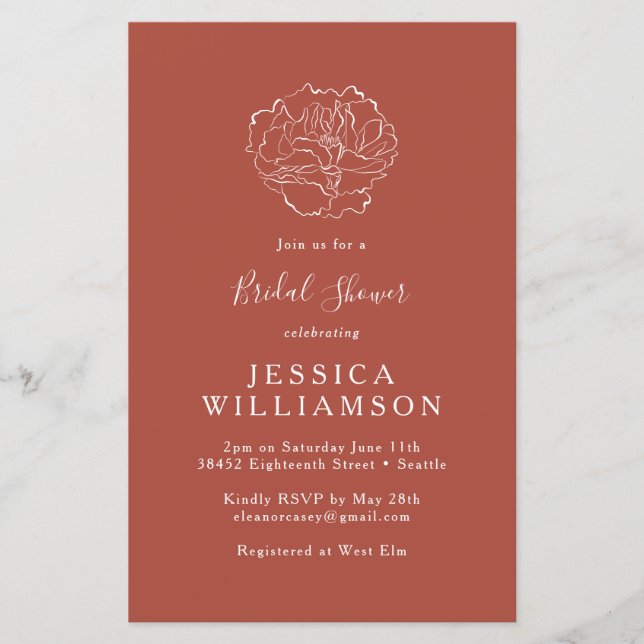 Terracotta Minimalist Budget Bridal Shower Invite (Front)