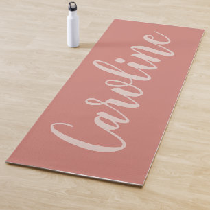 Terracotta Minimalist Calligraphy Personalised Yoga Mat
