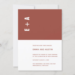 Terracotta Minimalist Colour Block Initials Weddin Invitation