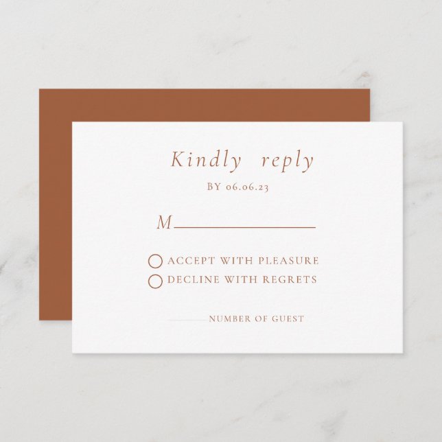 Terracotta Minimalist Elegant Wedding RSVP Card (Front/Back)