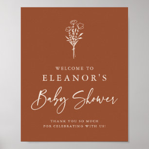 Terracotta Minimalist Floral Bouquet Baby Shower Poster