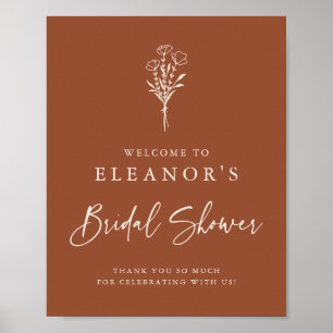 Terracotta Minimalist Floral Bouquet Bridal Shower Poster