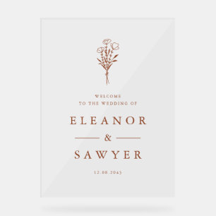 Terracotta Minimalist Floral Bouquet Wedding Acrylic Sign