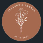 Terracotta Minimalist Floral Bouquet Wedding Classic Round Sticker<br><div class="desc">Send thanks with these customisable wedding stickers. It features a minimalist floral bouquet, handwritten script and simple typography. Personalise these minimalist stickers by adding names and date. These floral wedding stickers are perfect for weddings, bridal showers, engagement parties, and so much more. Tailor your botanical wedding stickers to match your...</div>