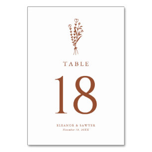 Terracotta Minimalist Floral Bouquet Wedding Table Number