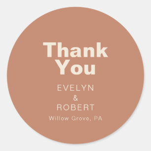 Terracotta Minimalist Formal Wedding Thank You  Classic Round Sticker