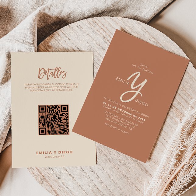 Terracotta Minimalist Front and Back Boda Wedding  Invitation (Creator Uploaded)