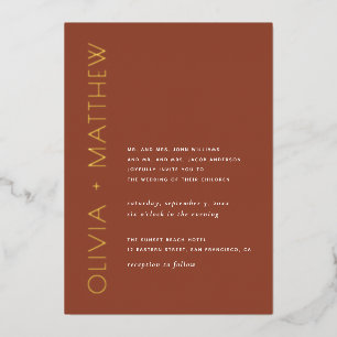 Terracotta minimalist gold typography fall wedding