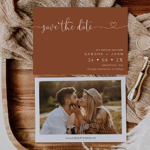 Terracotta Minimalist Heart Save The Date Card