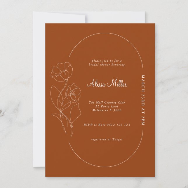 Terracotta Minimalist Line Flower Bridal Shower Invitation (Front)