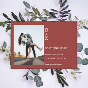 Terracotta Minimalist Monogram Photo Save The Date