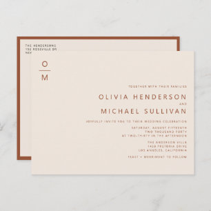 Terracotta Minimalist Monogram QR Code Wedding Invitation Postcard