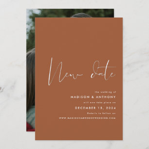 Terracotta Minimalist Photo New Date Wedding  Announcement