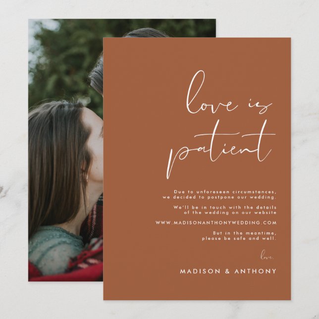 Terracotta Minimalist Photo Wedding Postponement Invitation (Front/Back)