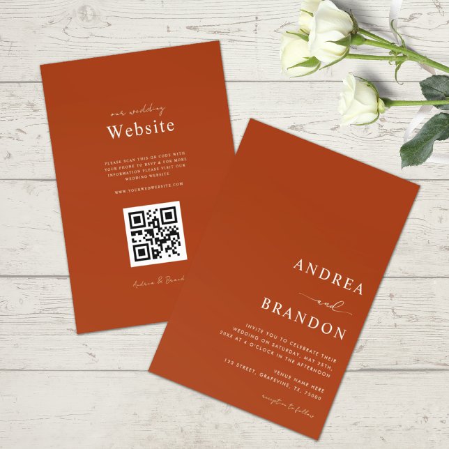 Terracotta Minimalist QR Code All in One Wedding Invitation (Creator Uploaded)