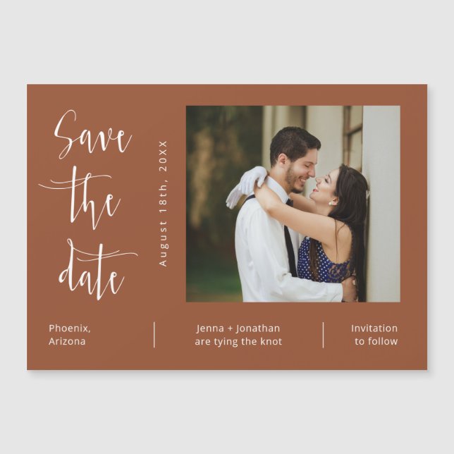 Terracotta Minimalist Save the Date Photo Magnet (Front)