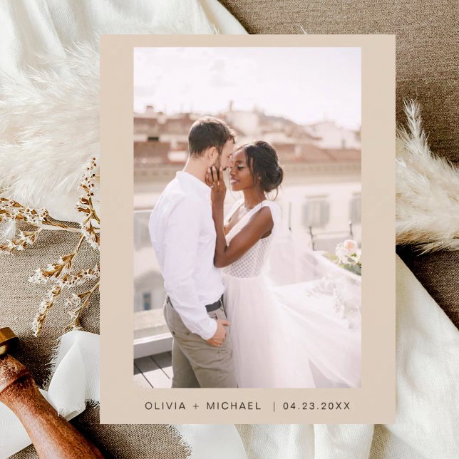 Terracotta Minimalist Save the Date Script Photo  Postcard (Creator Uploaded)