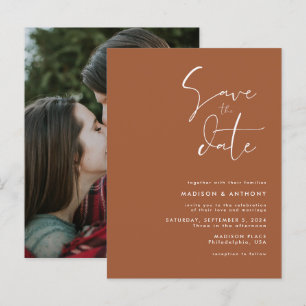 Terracotta Minimalist Save the Date Wedding Photo Invitation Postcard