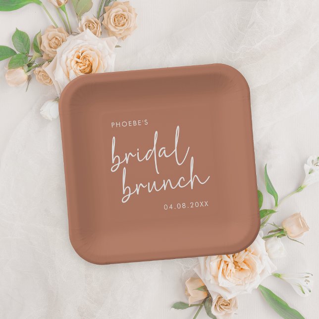 Terracotta Minimalist Script Bridal Brunch Paper Plate (Creator Uploaded)