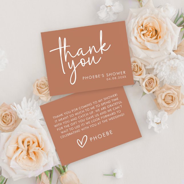 Terracotta Minimalist Script Bridal Shower Flat Thank You Card (Creator Uploaded)