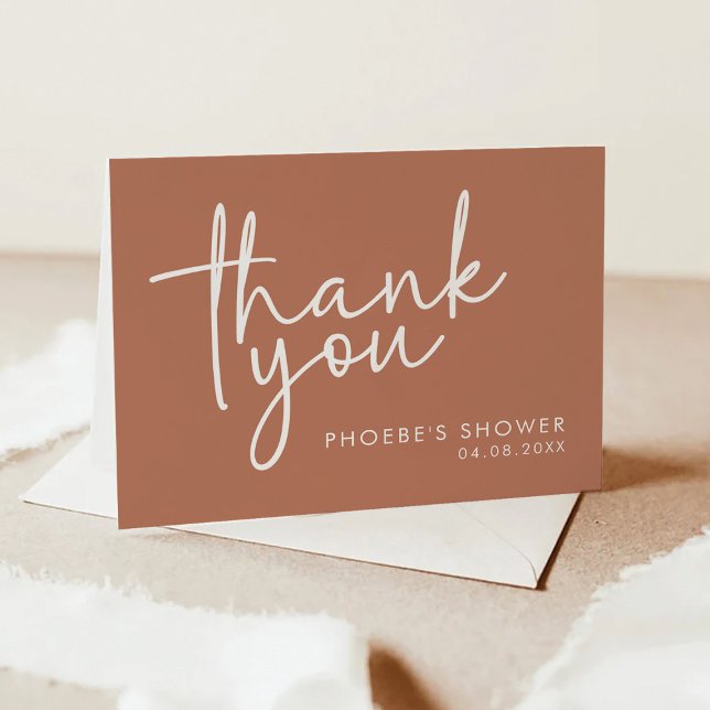 Terracotta Minimalist Script Bridal Shower Folded Thank You Card (Creator Uploaded)
