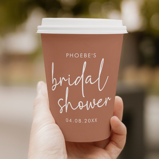 Terracotta Minimalist Script Bridal Shower Paper Cups (Creator Uploaded)