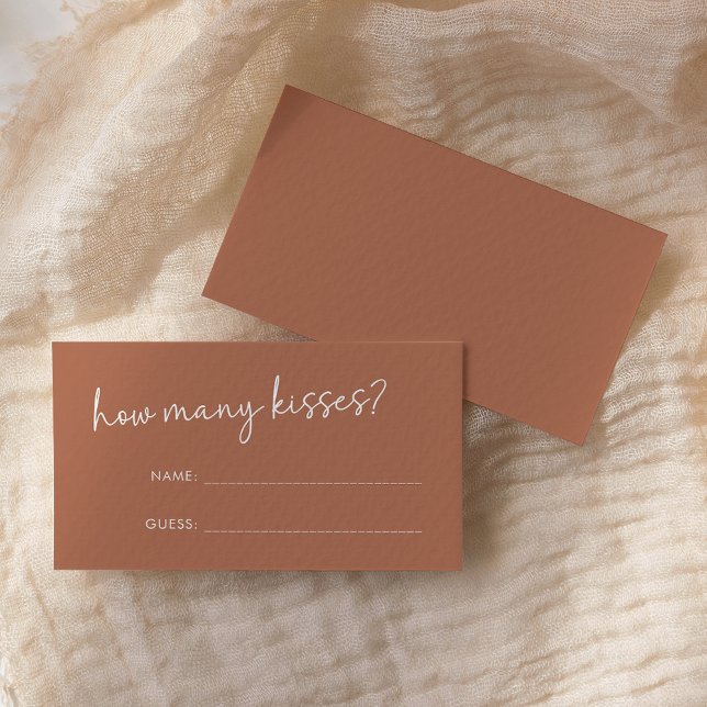 Terracotta Minimalist Script How Many Kisses Game Enclosure Card (Creator Uploaded)