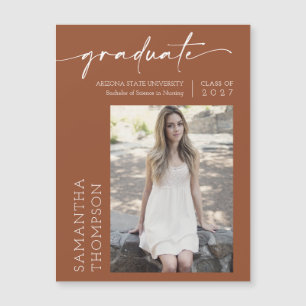 Terracotta Minimalist Script Photo Graduate Magnet