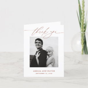 Terracotta Minimalist Script Photo Wedding Thank You Card