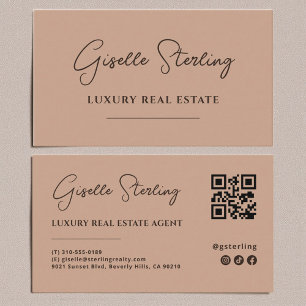 Terracotta Minimalist Script QR Code Business Card