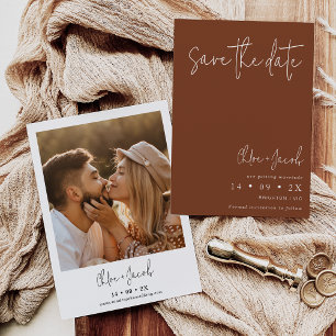 Terracotta Minimalist Script Save The Date Card