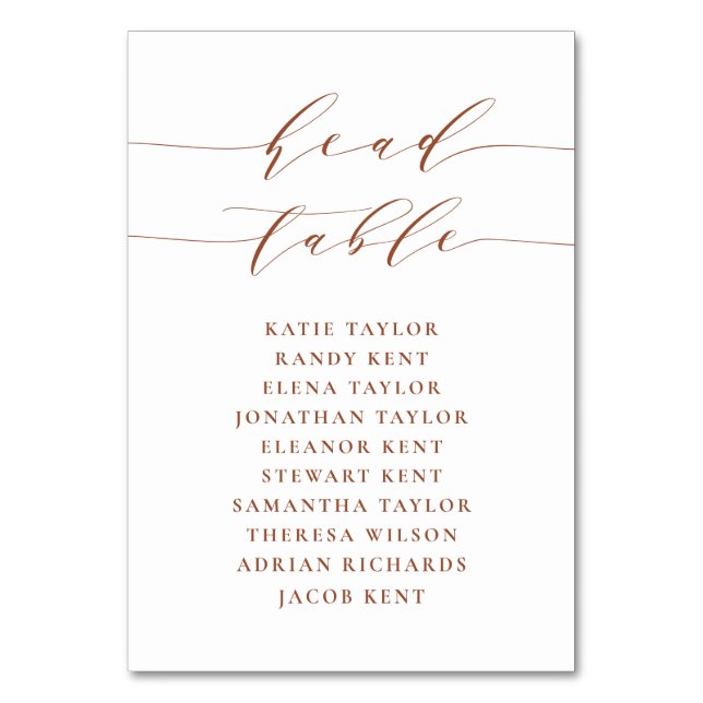 Terracotta Minimalist Script Seating Wedding Table Number (Front)