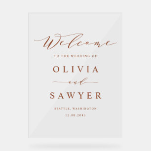 Terracotta Minimalist Script Wedding Welcome Acrylic Sign