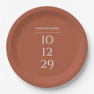 Terracotta Minimalist Special Date Wedding Paper Plate