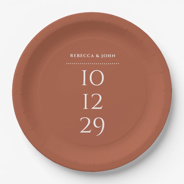 Terracotta Minimalist Special Date Wedding Paper Plate (Front)