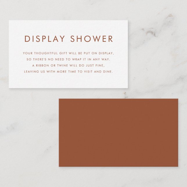 Terracotta Minimalist Typography Display Shower Enclosure Card (Front/Back)