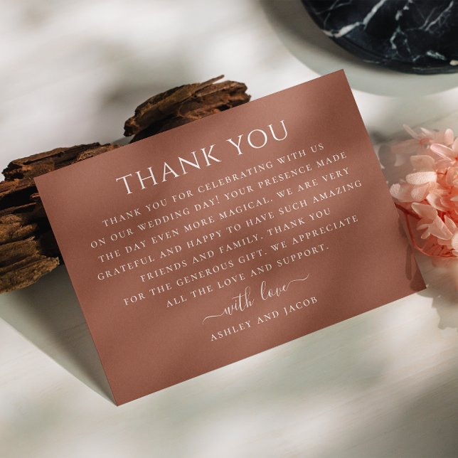 Terracotta minimalist typography fall wedding thank you card (Creator Uploaded)